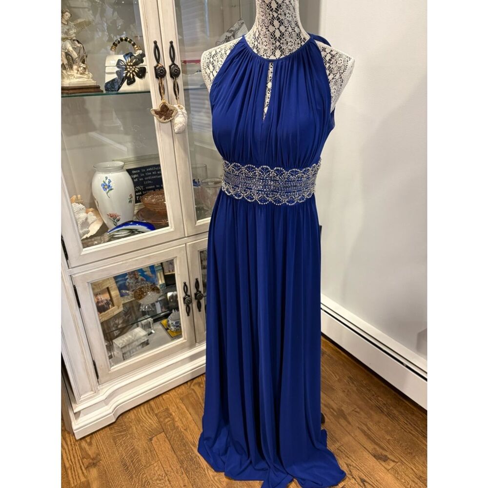 R&M Richards Cobalt Blue Halter Maxi Dress